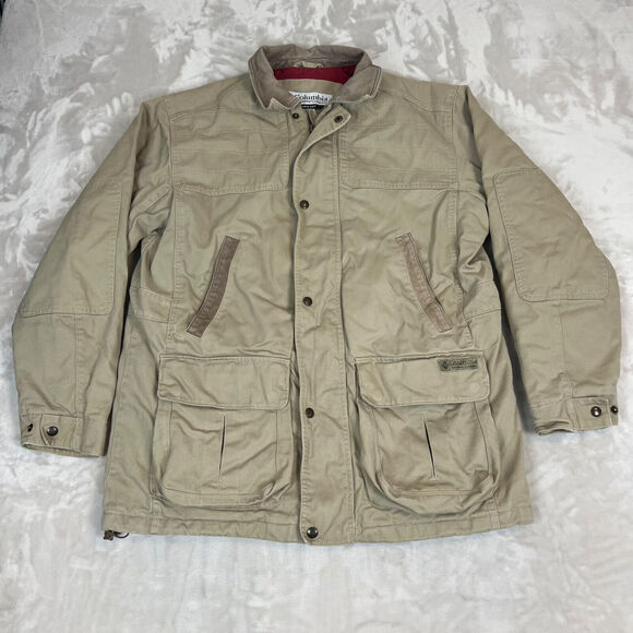 VTG Columbia Jacket Mens Large Beige Canvas Chore Coat Barn Outdoors Field - Picture 1 of 14